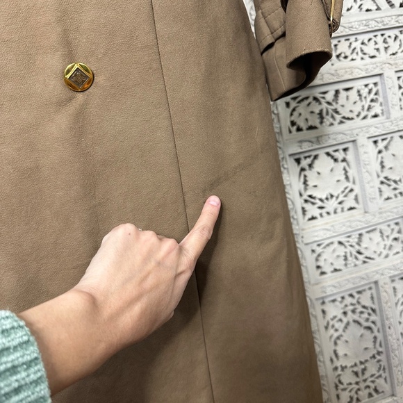 Vtg Tan 70's Debbi Robert Faux Fur Collar Trench Coat Sz Medium Old Money - Picture 7 of 10